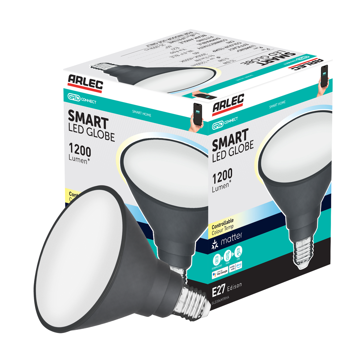 Arlec Grid Connect Smart 15W E27 CCT and Tunable White LED Reflector Globe