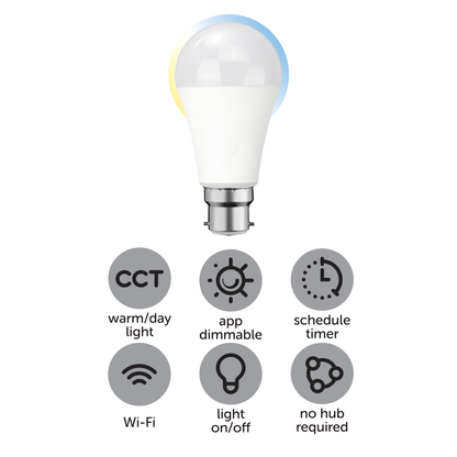 Arlec Grid Connect Smart 11W B22 1050lm Tunable White LED Globe - Matter Compatible