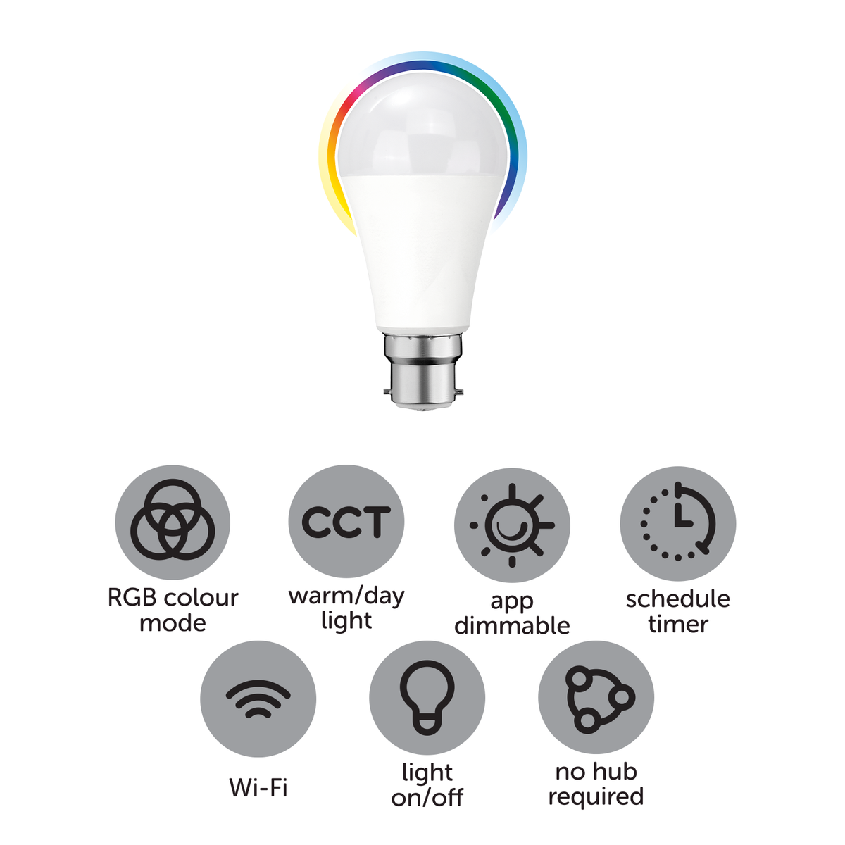 Arlec Grid Connect Smart 9W B22 870lm RGB and Tunable White LED Globe - Matter Compatible
