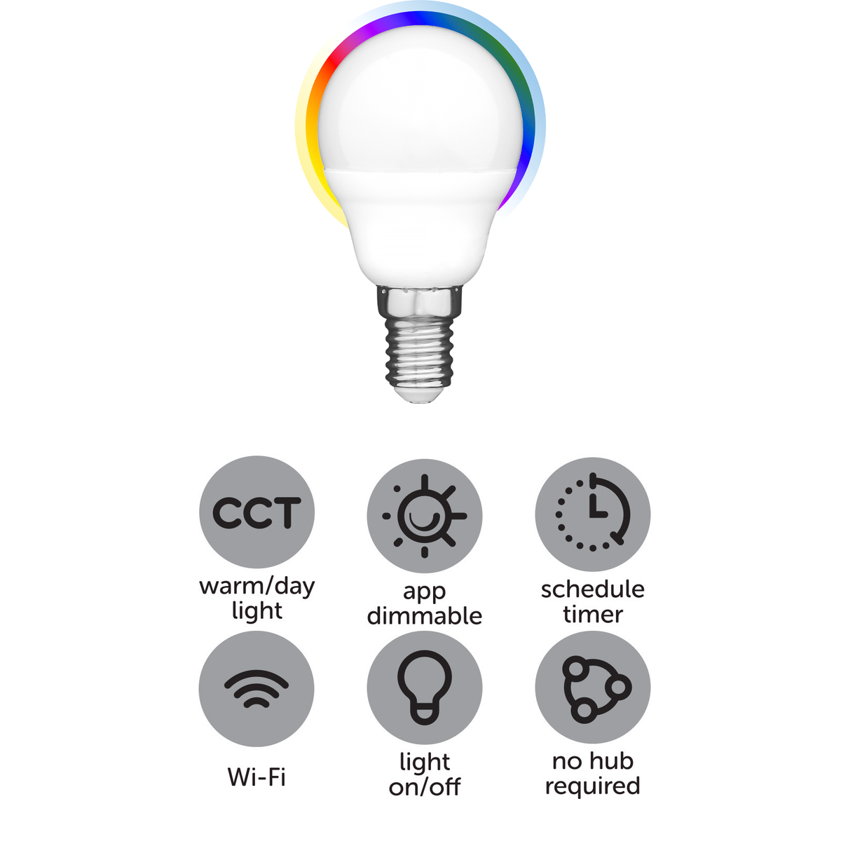 Arlec Grid Connect Smart 5W E14 470lm RGB and Tunable White Fancy Round LED Globe - Matter Compatible