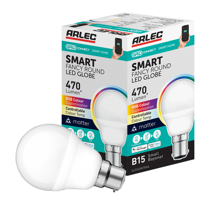 Arlec Grid Connect Smart 5W B15 RGB+CCT and Tunable White Fancy Round LED Globe - Matter Compatible