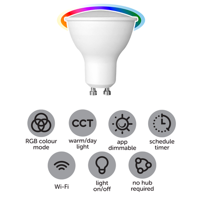 Arlec Grid Connect Smart 4.7W GU10 350lm RGB and Tunable White LED Globe - Matter Compatible