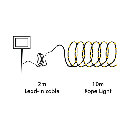 Arlec 10m Warm White Solar Powered Thin LED Rope Light