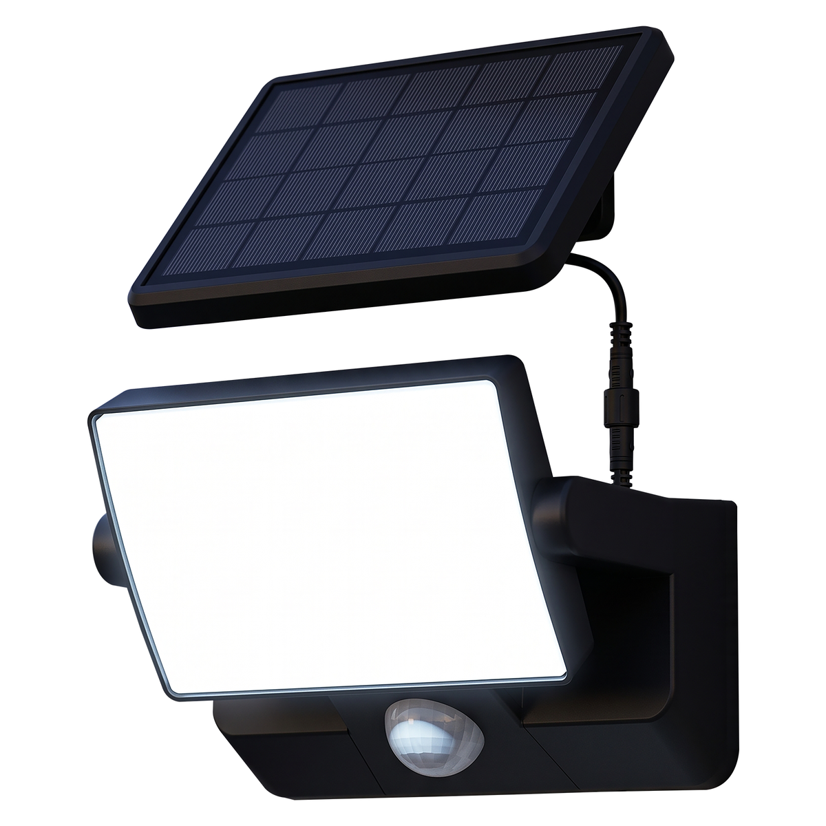Solar linkable single head security floodlight with PIR motion sensor