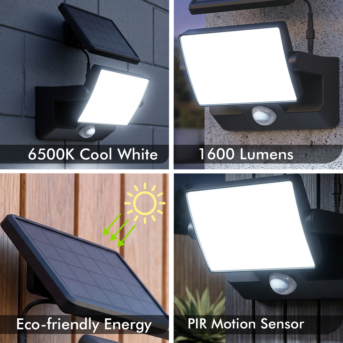 Solar linkable single head security floodlight with PIR motion sensor