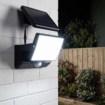 Solar linkable single head security floodlight with PIR motion sensor