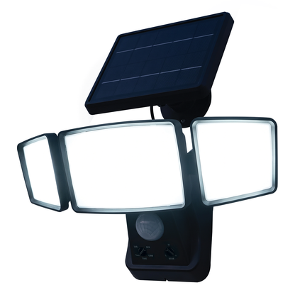 Solar linkable three head security floodlight with PIR motion sensor