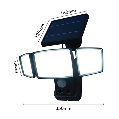 Solar linkable three head security floodlight with PIR motion sensor