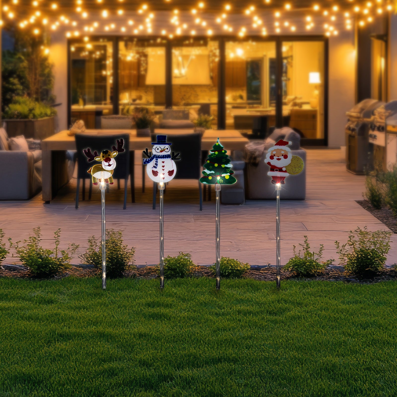 Arlec 5 Solar Powered Santa And Friends Stake Lights