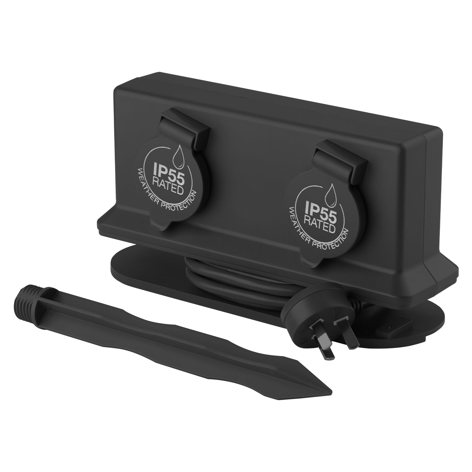 Arlec Dark Grey 2 Outlet Outdoor Powerboard With Removable Garden Stake