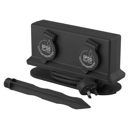Arlec Dark Grey 2 Outlet Outdoor Powerboard With Removable Garden Stake
