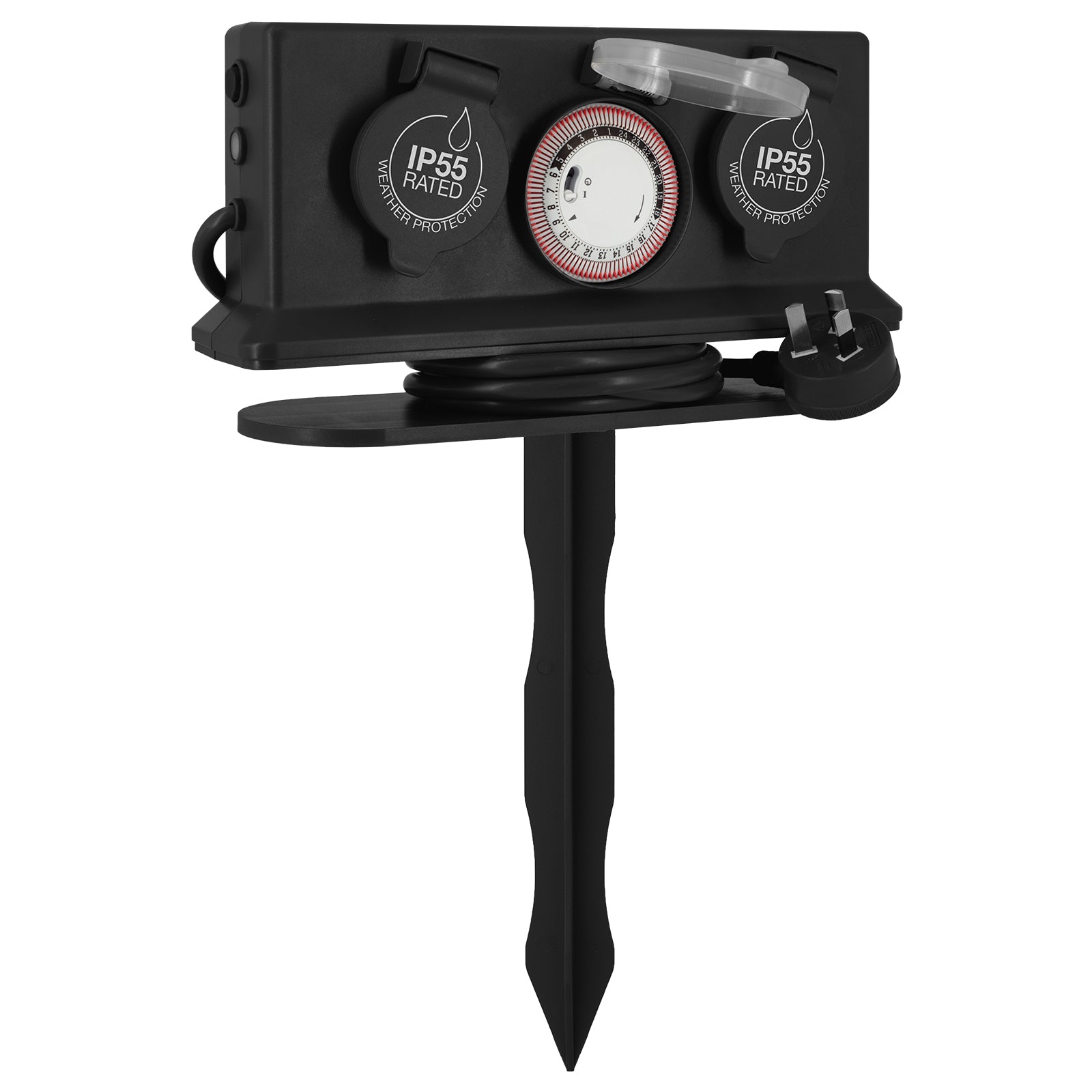 Arlec Grey 4 Outlet Outdoor Powerboard With Timer And Removable Garden Stake