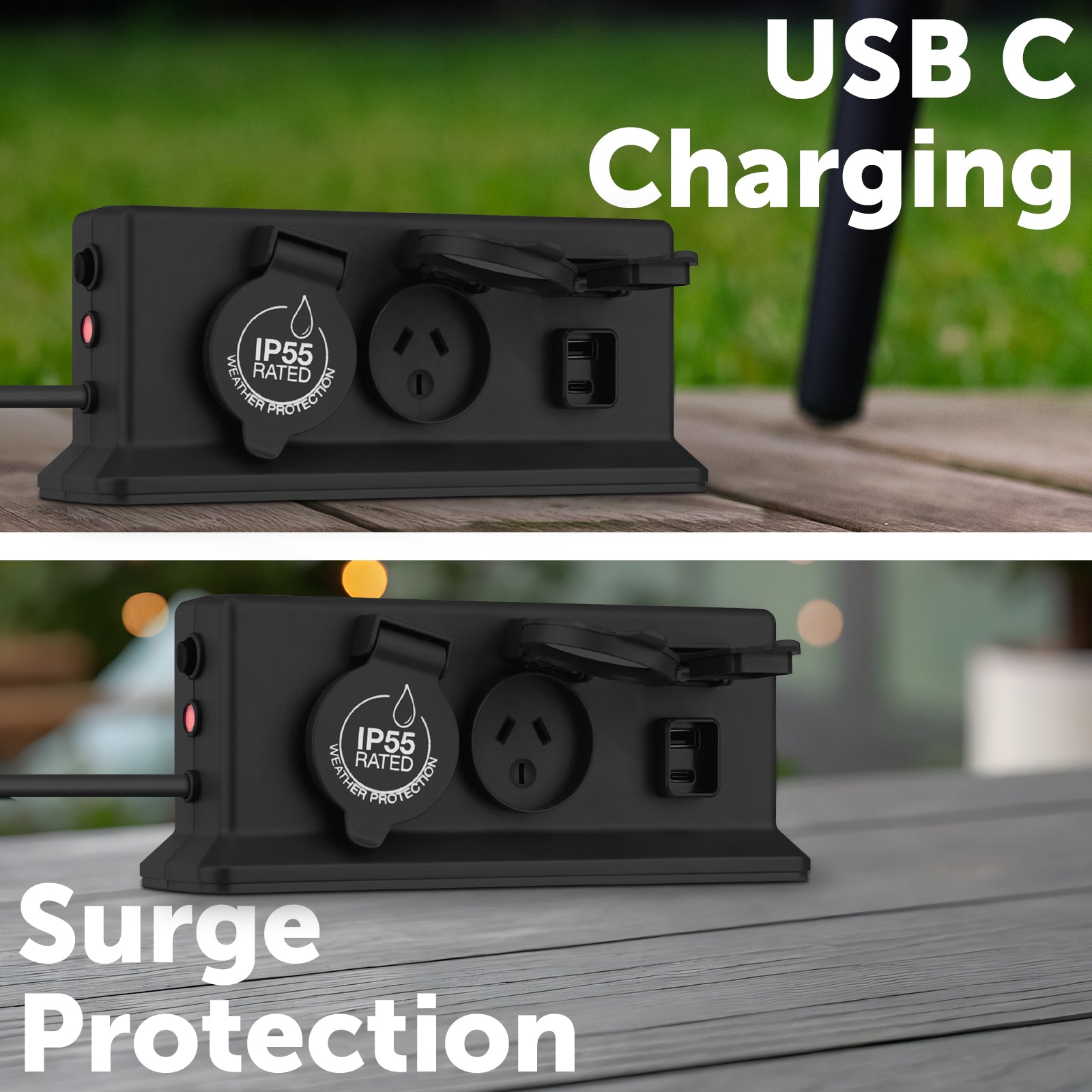 Arlec Black 4 Outlets with USB A&C Powerboard