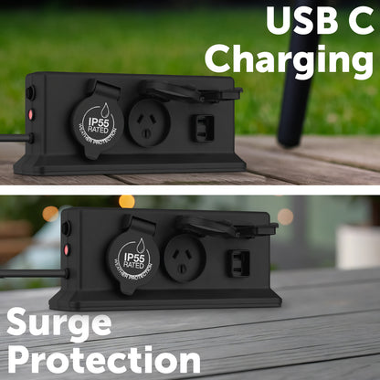 Arlec Black 4 Outlets with USB A&C Powerboard