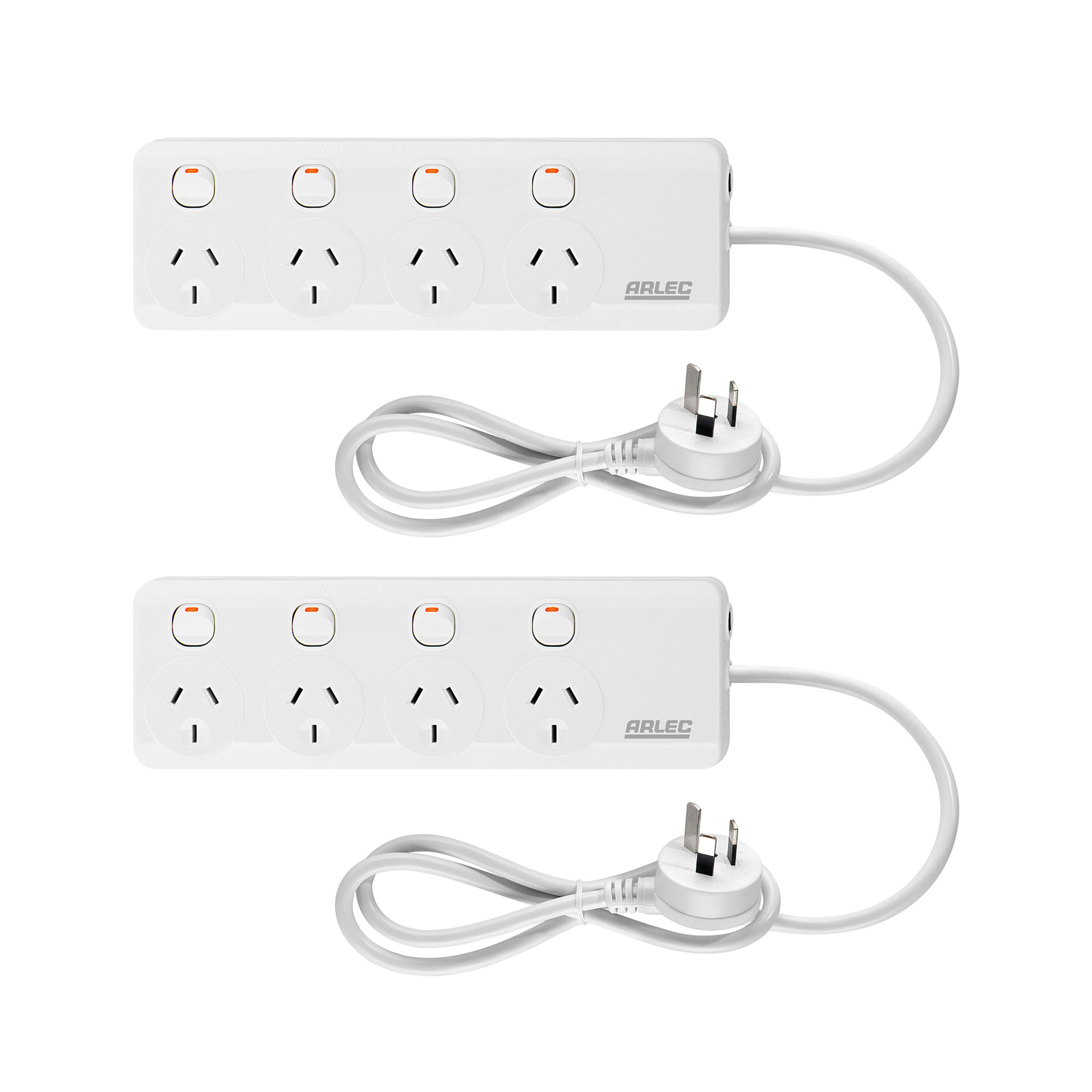 Arlec 4 Outlet Individually Switched Powerboard White - Twin Pack