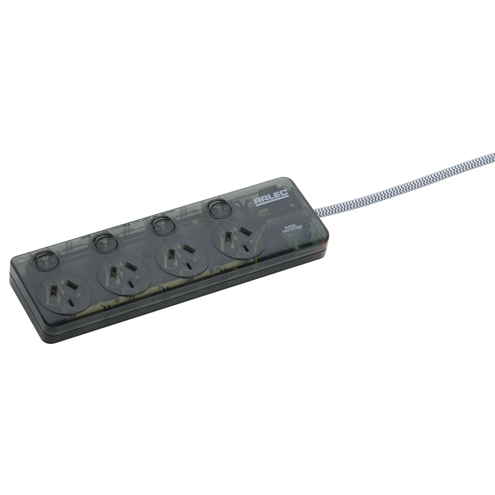 Arlec Clear Grey 4 Outlet Surge Protected Powerboard