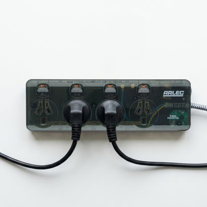 Arlec Clear Grey 4 Outlet Surge Protected Powerboard