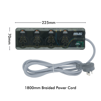 Arlec Clear Grey 4 Outlet Surge Protected Powerboard