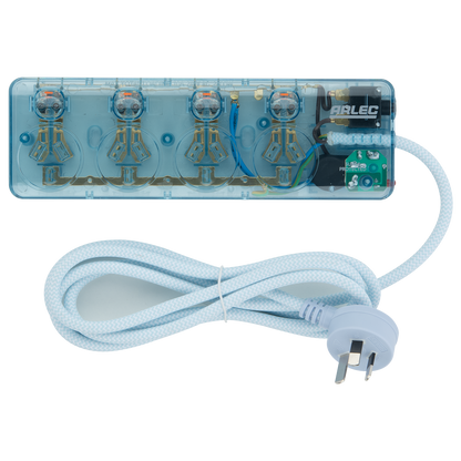 Arlec Clear Blue 4 Outlet Surge Protected Powerboard