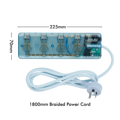 Arlec Clear Blue 4 Outlet Surge Protected Powerboard