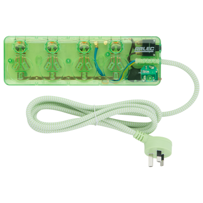 Arlec Clear Green 4 Outlet Surge Protected Powerboard
