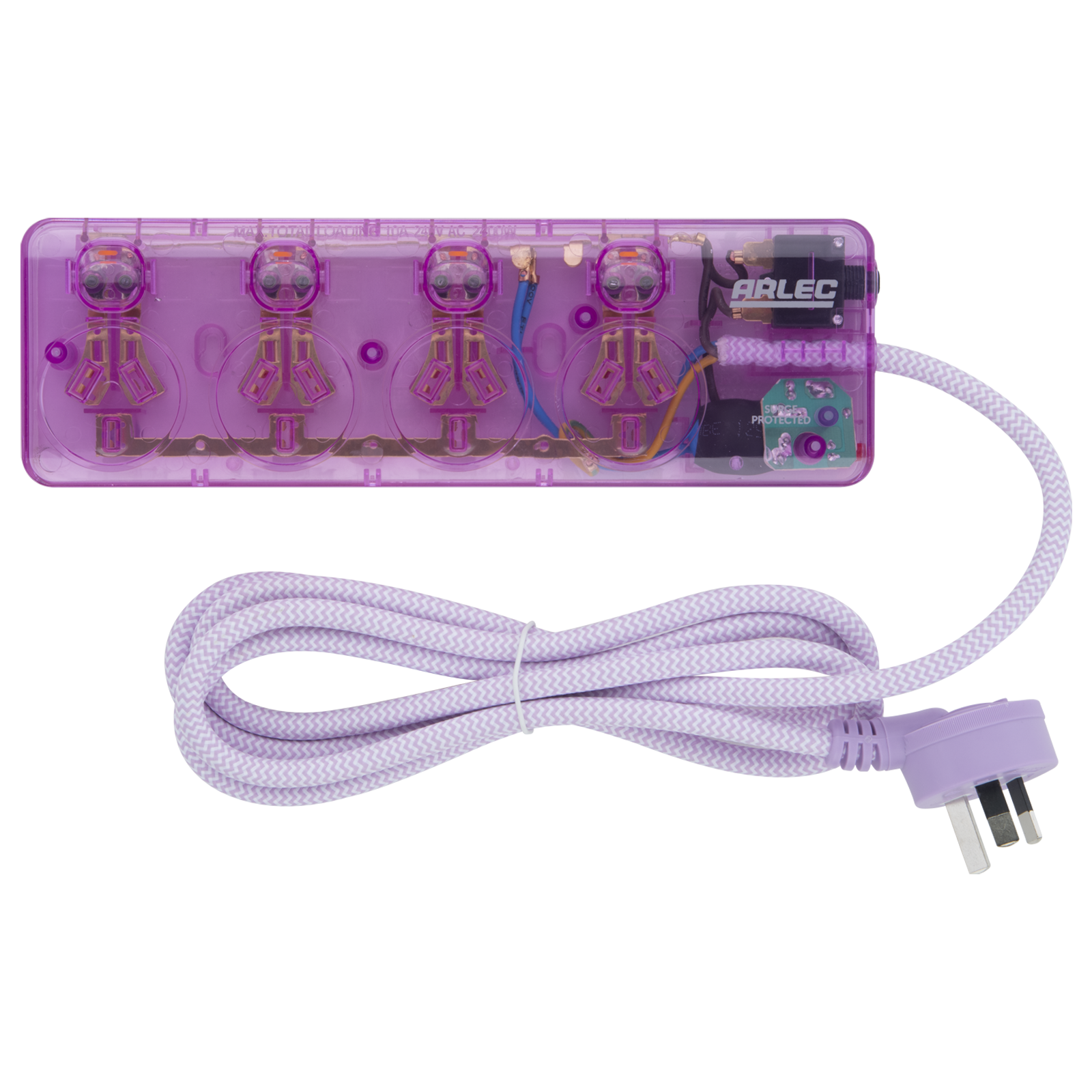 Arlec Clear Pink 4 Outlet Surge Protected Powerboard