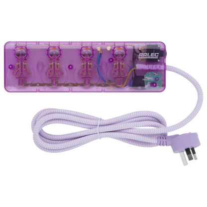 Arlec Clear Pink 4 Outlet Surge Protected Powerboard