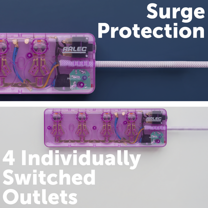 Arlec Clear Pink 4 Outlet Surge Protected Powerboard