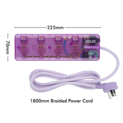 Arlec Clear Pink 4 Outlet Surge Protected Powerboard