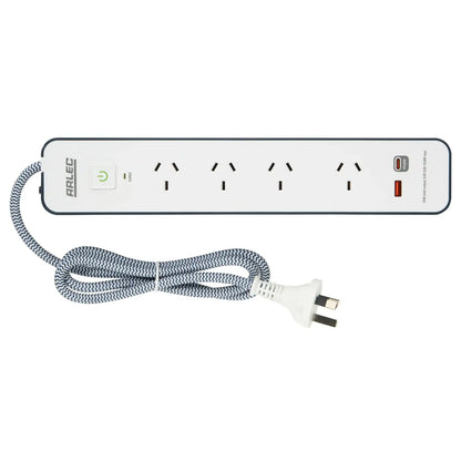 Arlec 4 Outlet PD30W Rapid Charge Powerboard – USB C powerboard with surge protection, stylish design, home & office use
