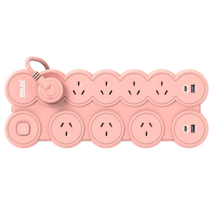 8 outlet round powerboard – peach – powerboard with round design and surge protection