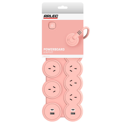 8 outlet round powerboard – peach – powerboard with round design and surge protection