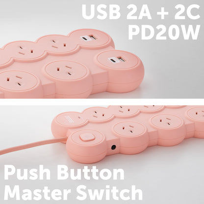 8 outlet round powerboard – peach – powerboard with round design and surge protection