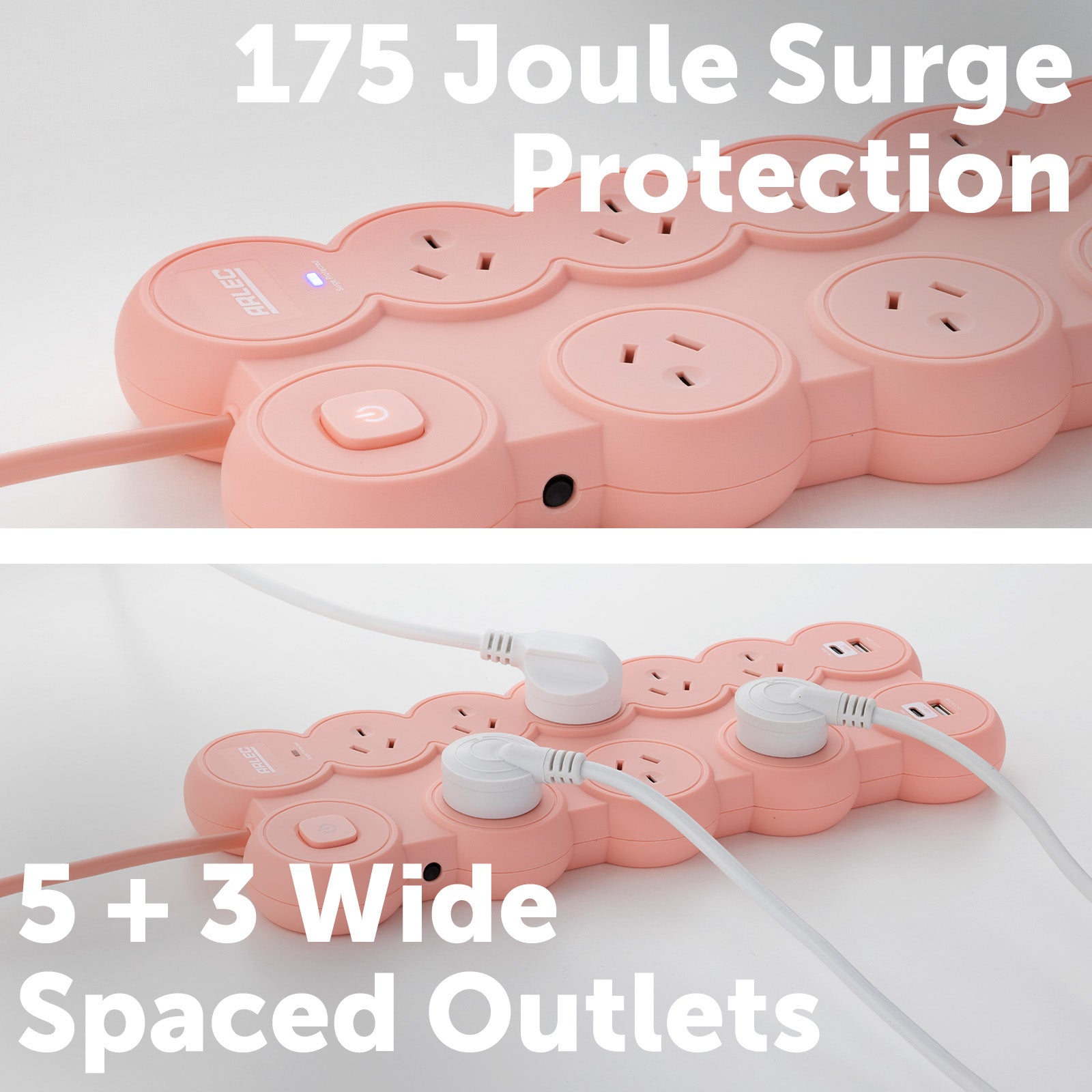 8 outlet round powerboard – peach – powerboard with round design and surge protection
