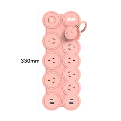8 outlet round powerboard – peach – powerboard with round design and surge protection