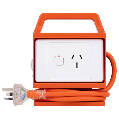 Arlec Orange 10A to 15A Single Outlet Power Adaptor with MCB Switch