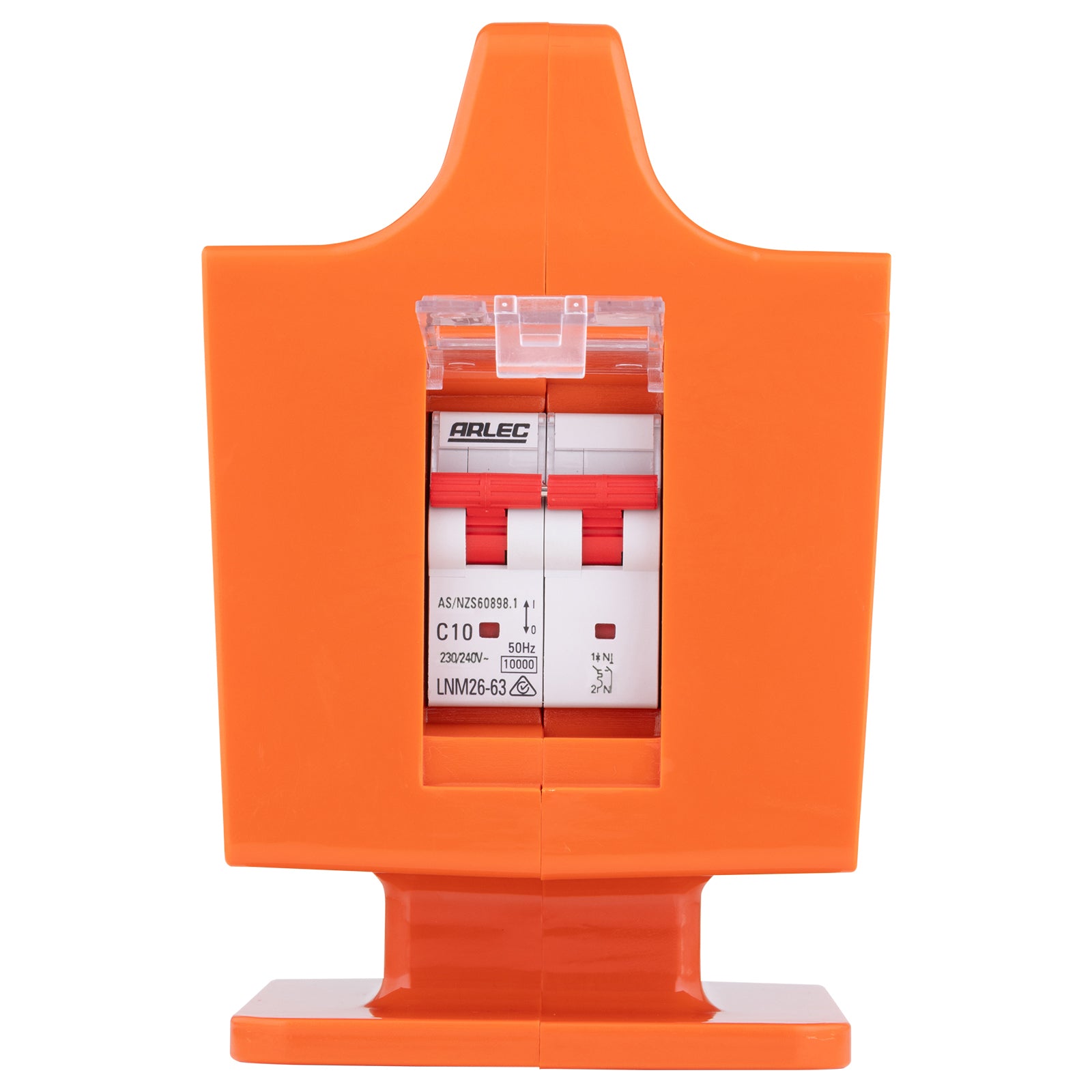 Arlec Orange 10A to 15A Single Outlet Power Adaptor with MCB Switch