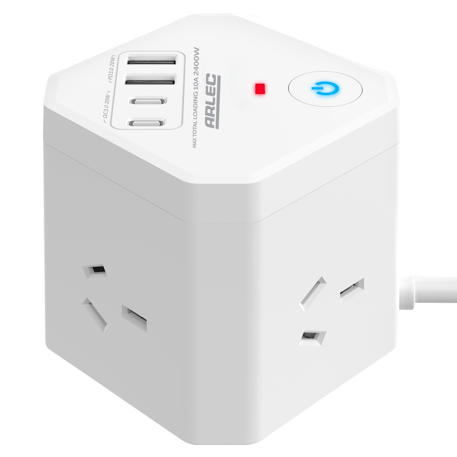 Arlec 4-Outlet Power Cube With PD20W USB-2A+2C