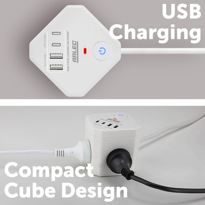 Arlec 4-Outlet Power Cube With PD20W USB-2A+2C