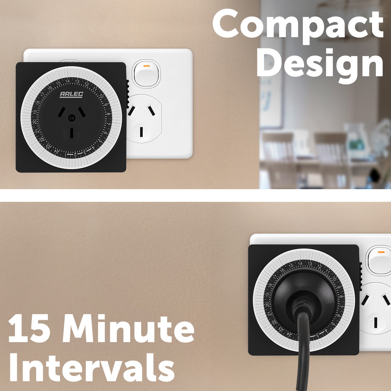 Arlec Black 24-Hour Compact Mechanical Timer