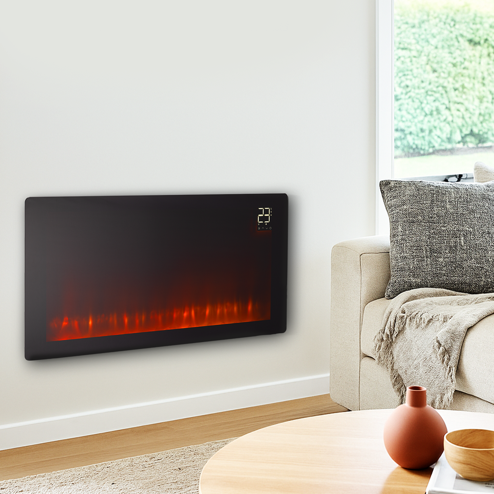Arlec 2400W Smart Grid Connect Glass Panel Heater With Flame Effect
