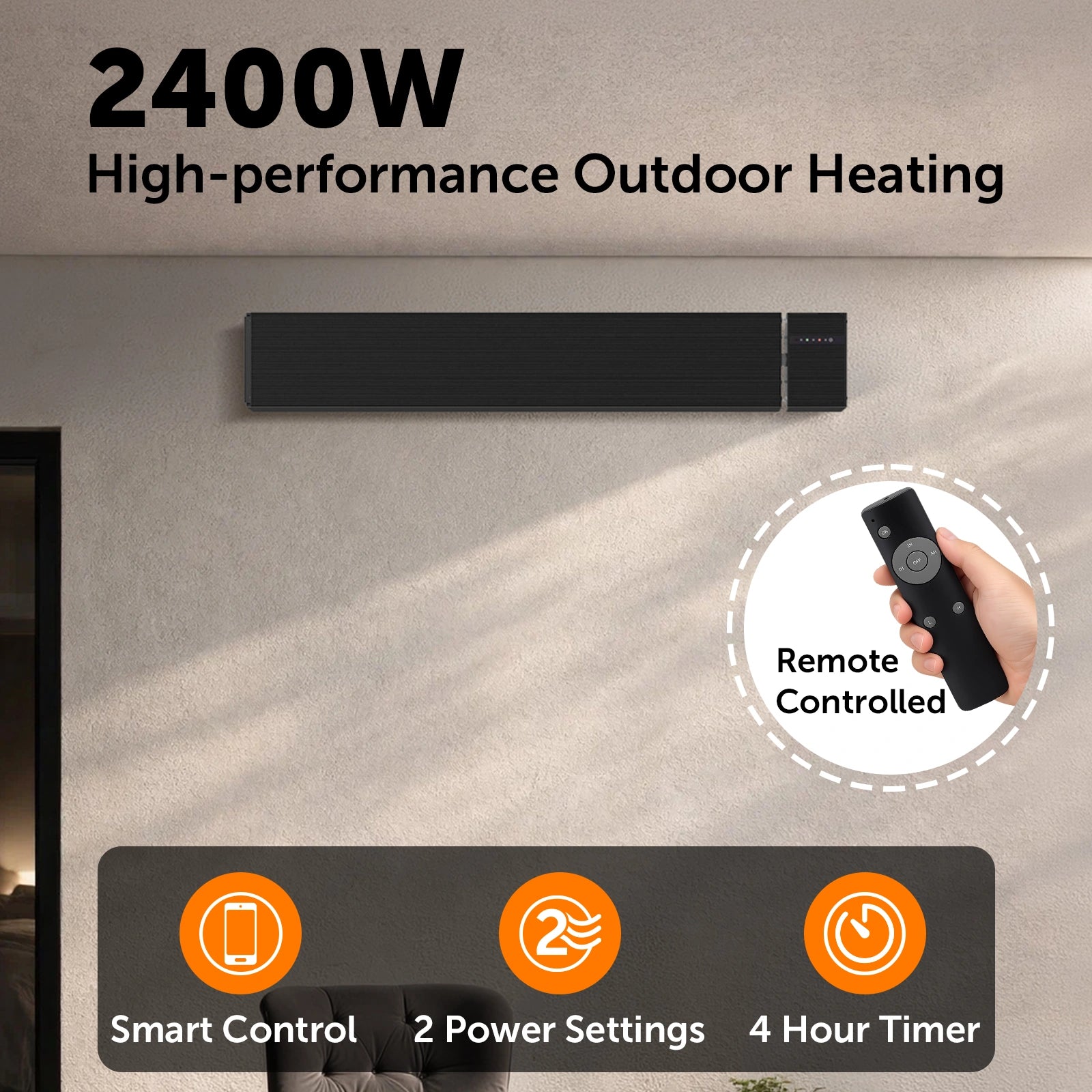 Arlec 2400W Black Smart Grid Connect Alfresco Strip Heater