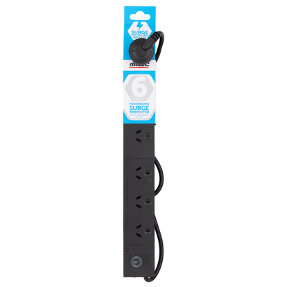 Arlec 6 Outlet Black Wide Spaced Surge Protected Powerboard