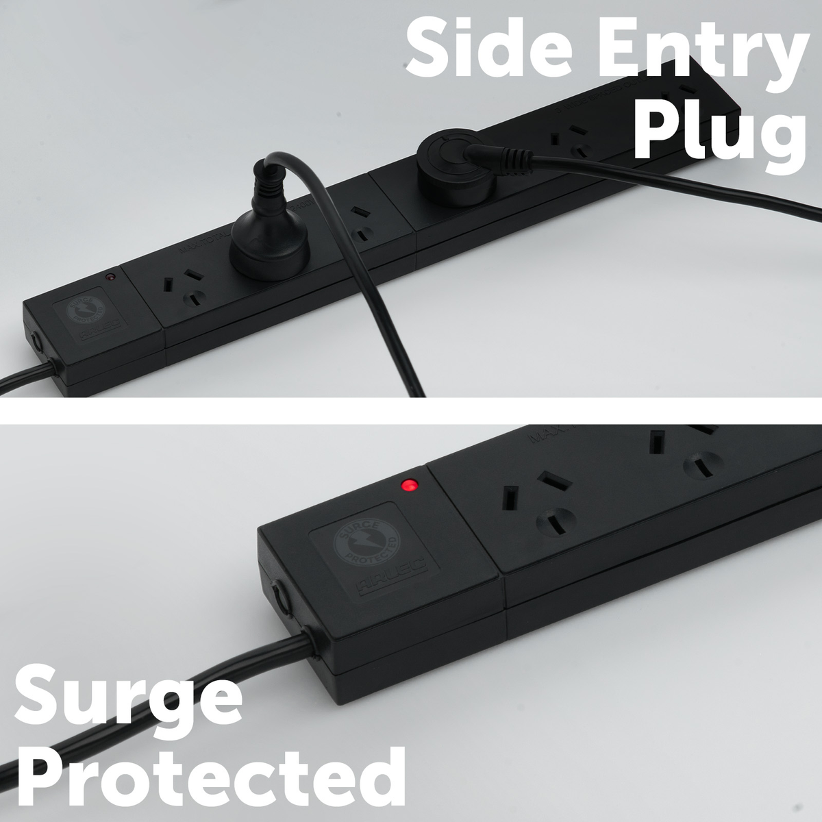 Arlec 6 Outlet Black Wide Spaced Surge Protected Powerboard