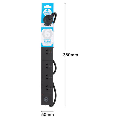 Arlec 6 Outlet Black Wide Spaced Surge Protected Powerboard