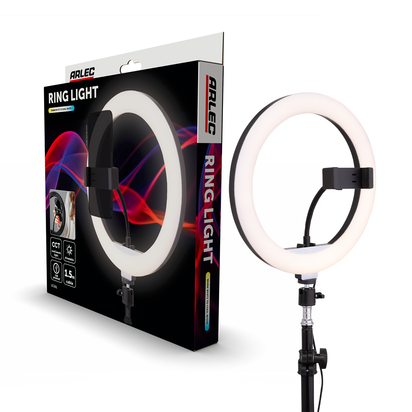 Arlec Black 26cm CCT Ring Light