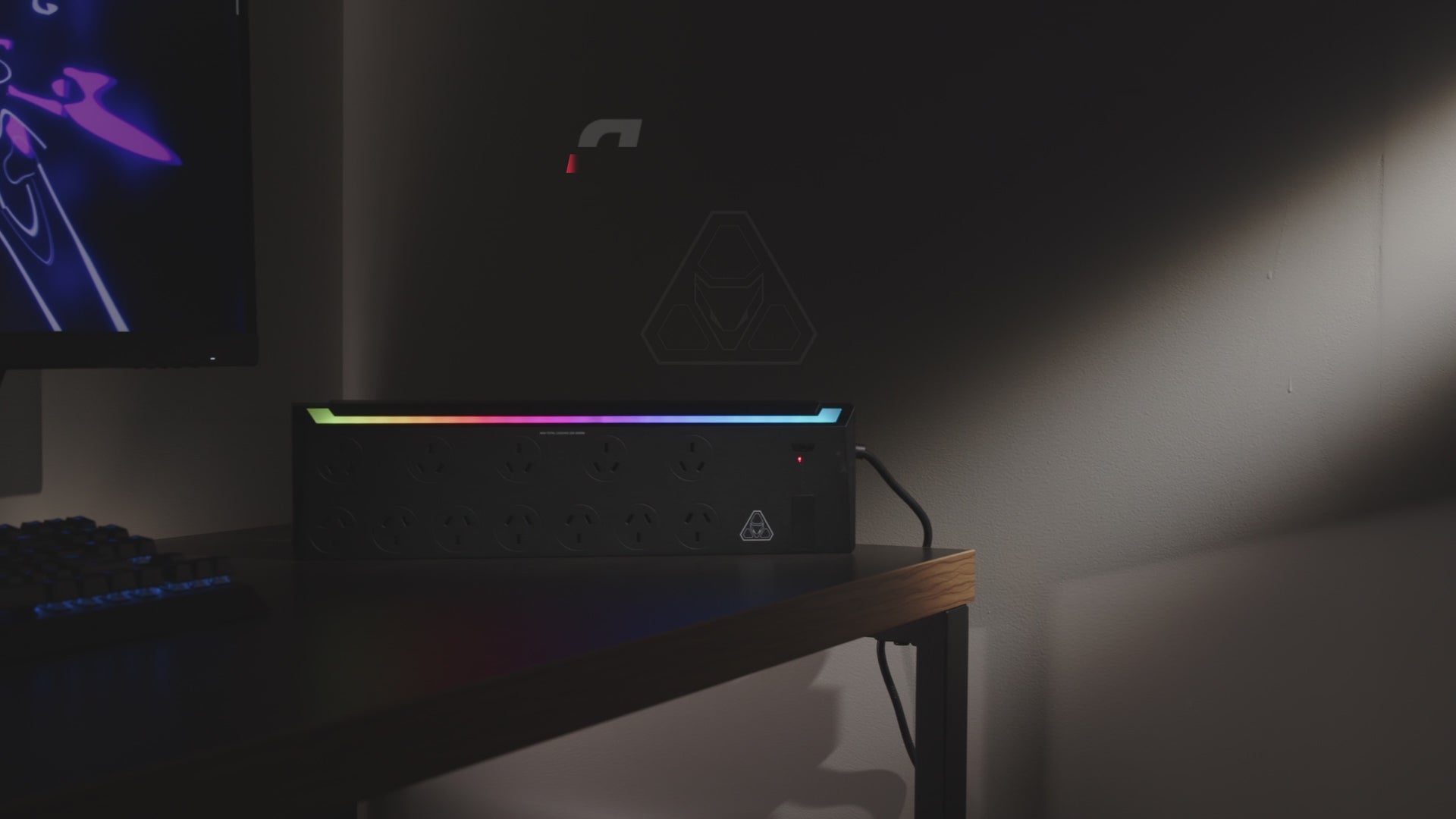 AGS Arlec Gaming Series 12 Outlet Power Board Foot Switched RGB Light Premium Surge Protected